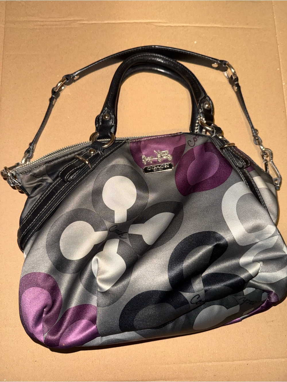 Vintage Coach Purple, Gray & Black Signature Dome Satchel